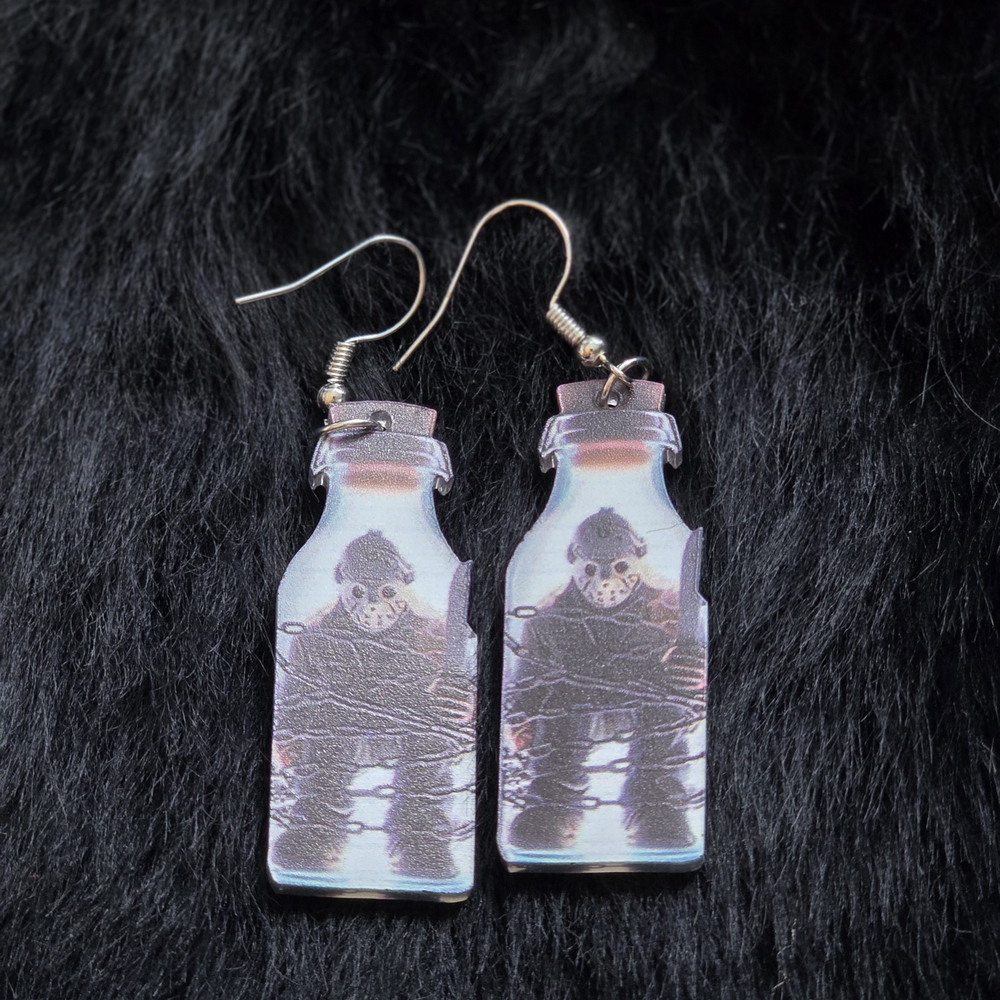 Jason Voorhees Horror Bottle Earrings - Handmade 🎃